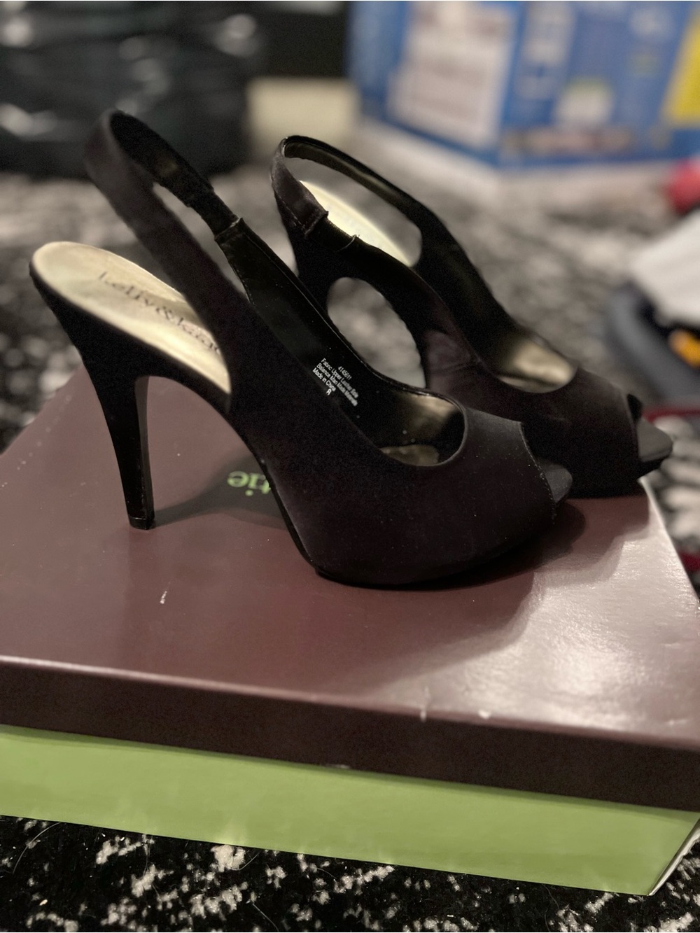Women's Black Peep-Toe Slingback Heels